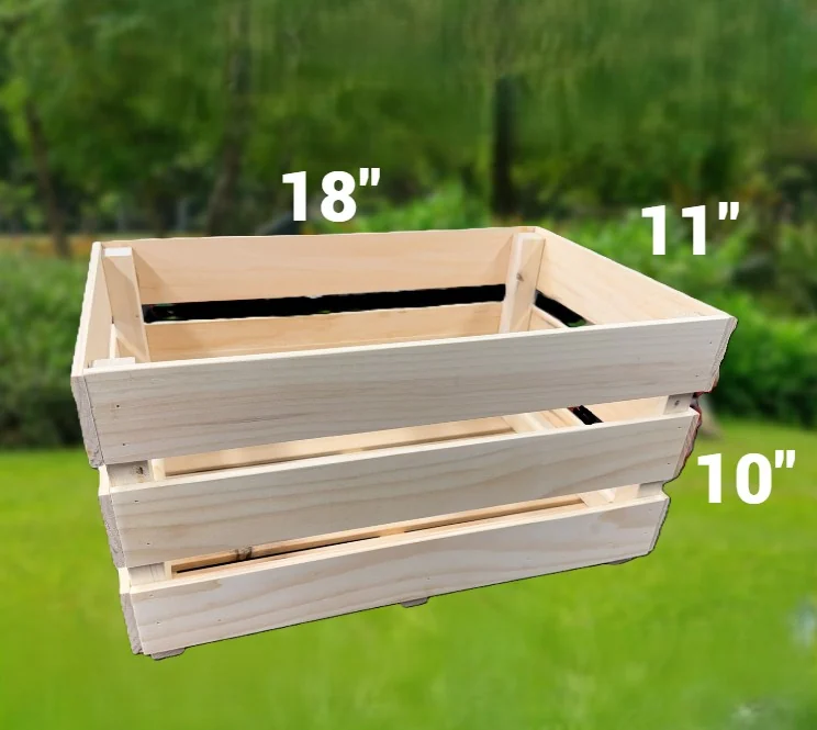 Open-slatted wooden crate in pale wood.